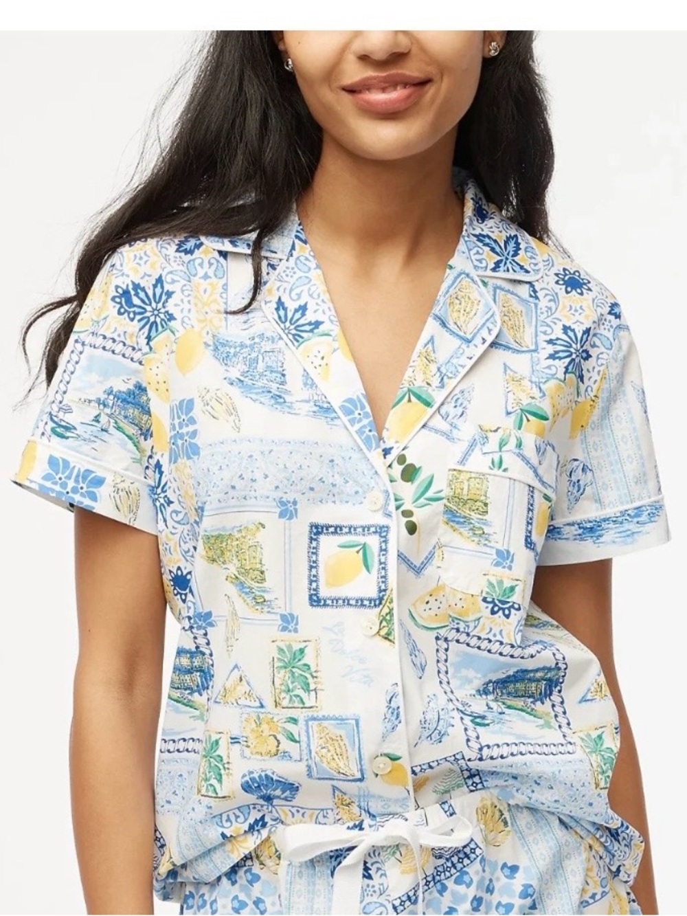 J. Crew Factory Short Sleeve Pajama Top PJ Lemons Coastal Size 3X Plus Size